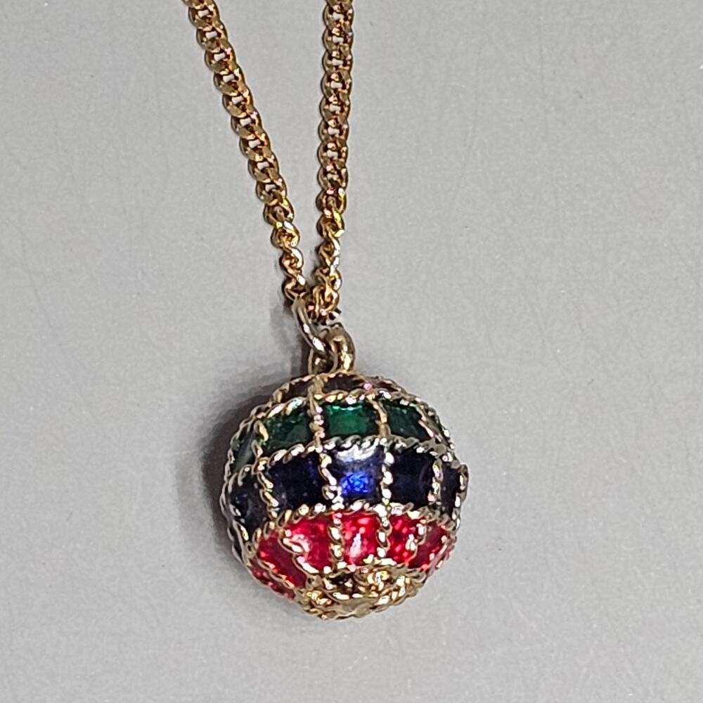 Enamel Multicolor Openwork Pendant Chain Necklace Goldtone 30" Opera